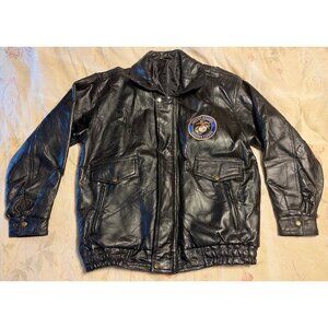 Unbranded 100% Genuine Leather U.S. Marine Corps Jacket Embroidered Sz L Black